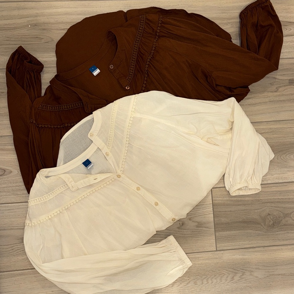 Cream and Brown Blouse Set